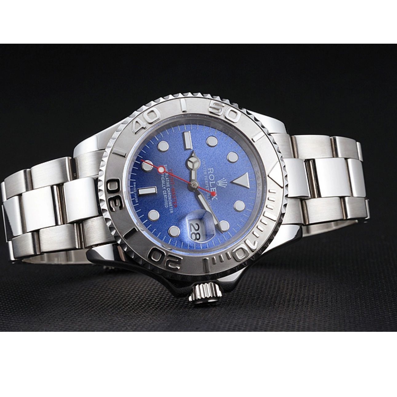 Aaa fake watches Bracelet Dial Stainless Yacht-Master And Case Steel Swiss Rolex Blue 0703
